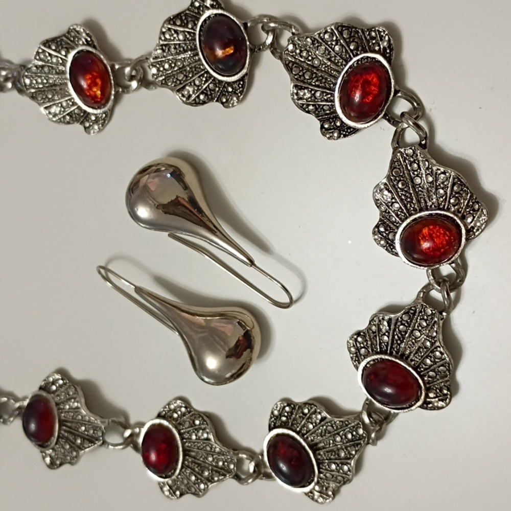 Southwestern Western Marquesite Necklace Earrings Teardrop Shape